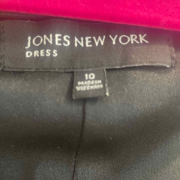 Jones New York Black/White Sheath Dress Boat Colar V neck size 10 Midi Modest - Picture 7 of 8